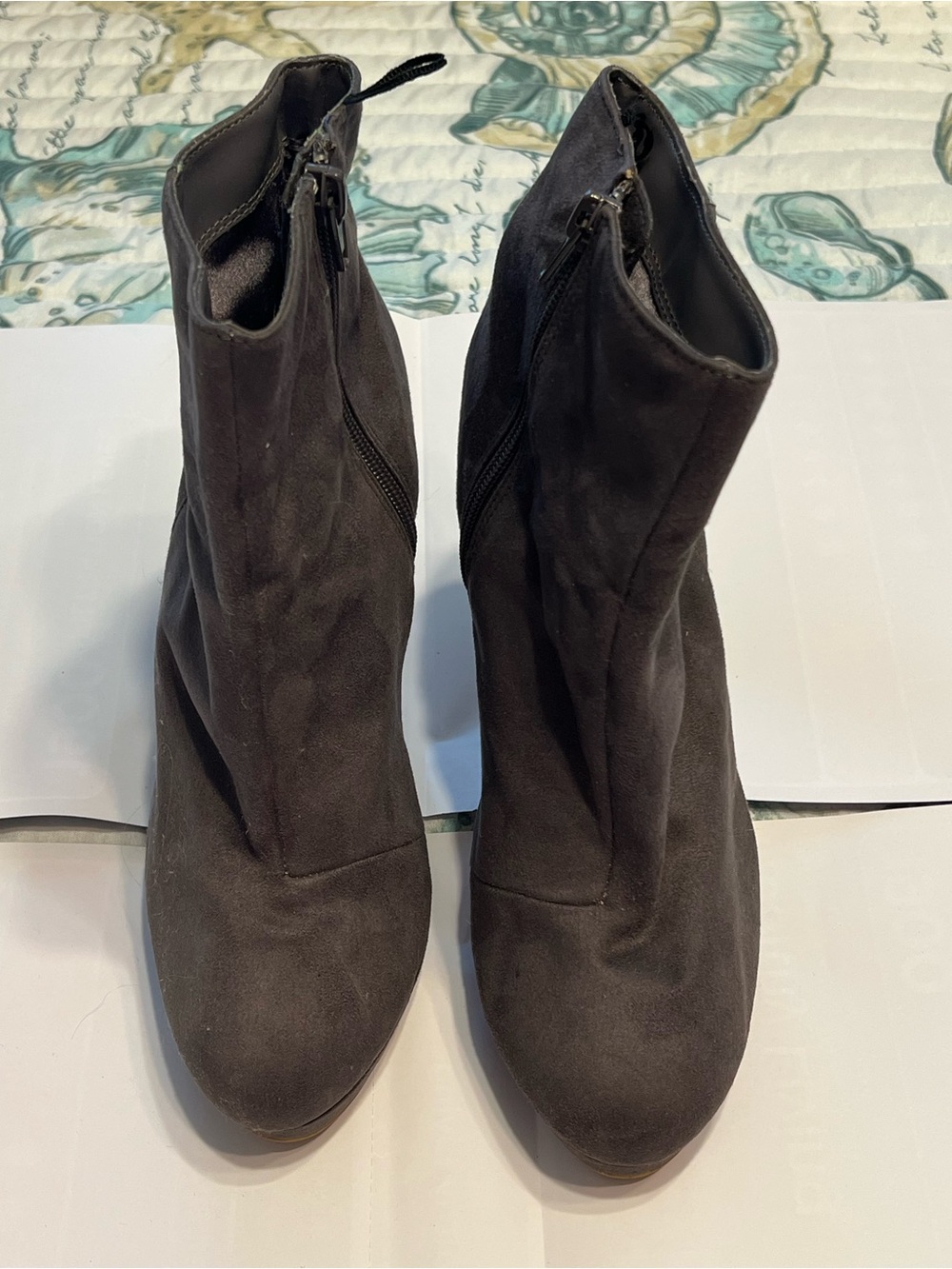 Women’s H&M Dark Gray Suede Ankle Boots with Side Zip
